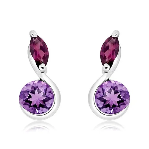 Sterling Silver Amethyst/Rhodolite Drop Earrings