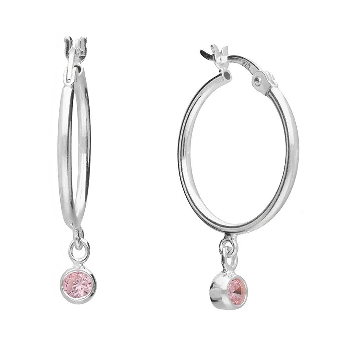 Sterling Silver October Birthstone Charm Hoop Earrings