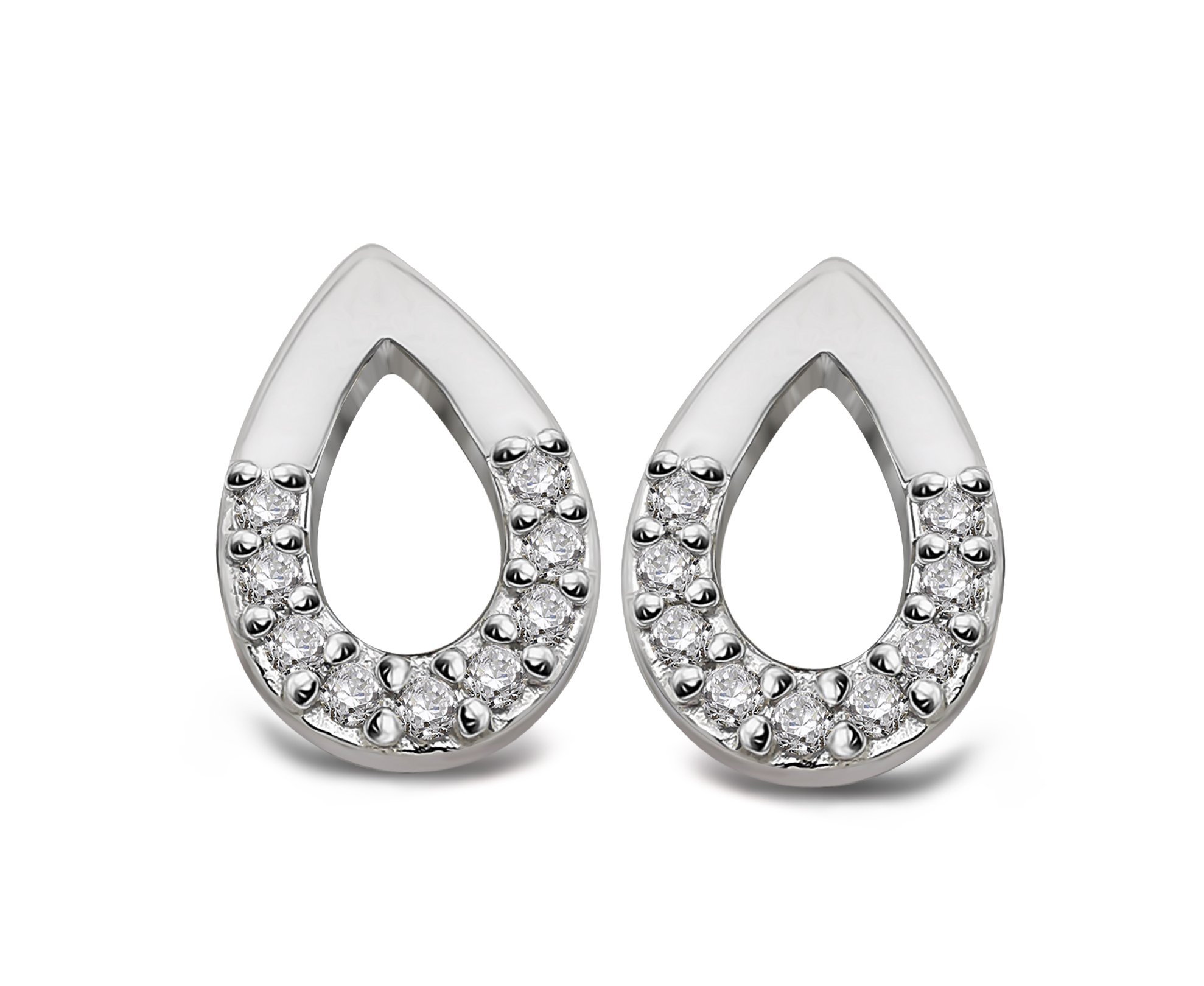 Sterling Silver CZ Open Teardrop Stud Earrings