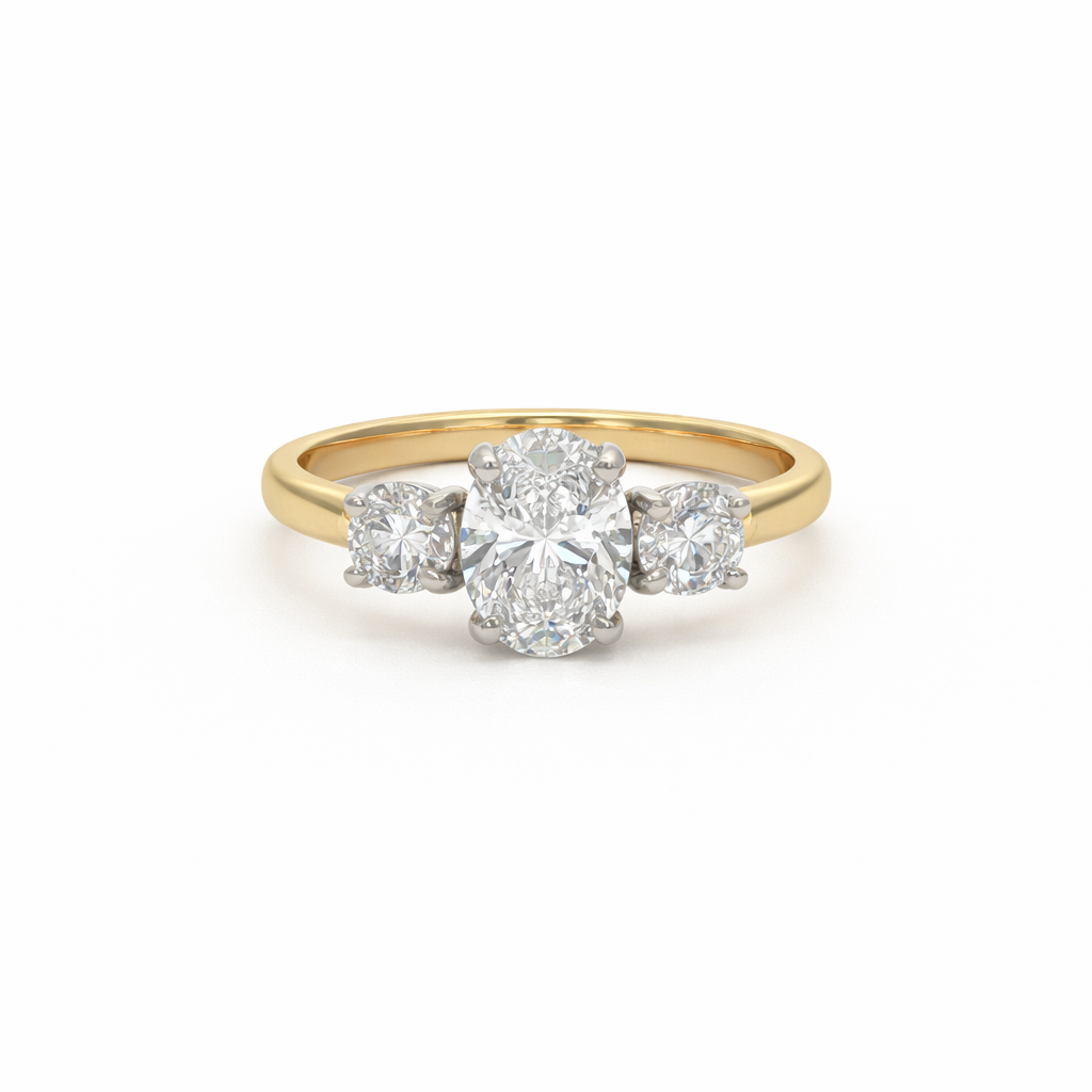 18ct Yellow Gold Oval and Round Lab Grown Diamond Ring