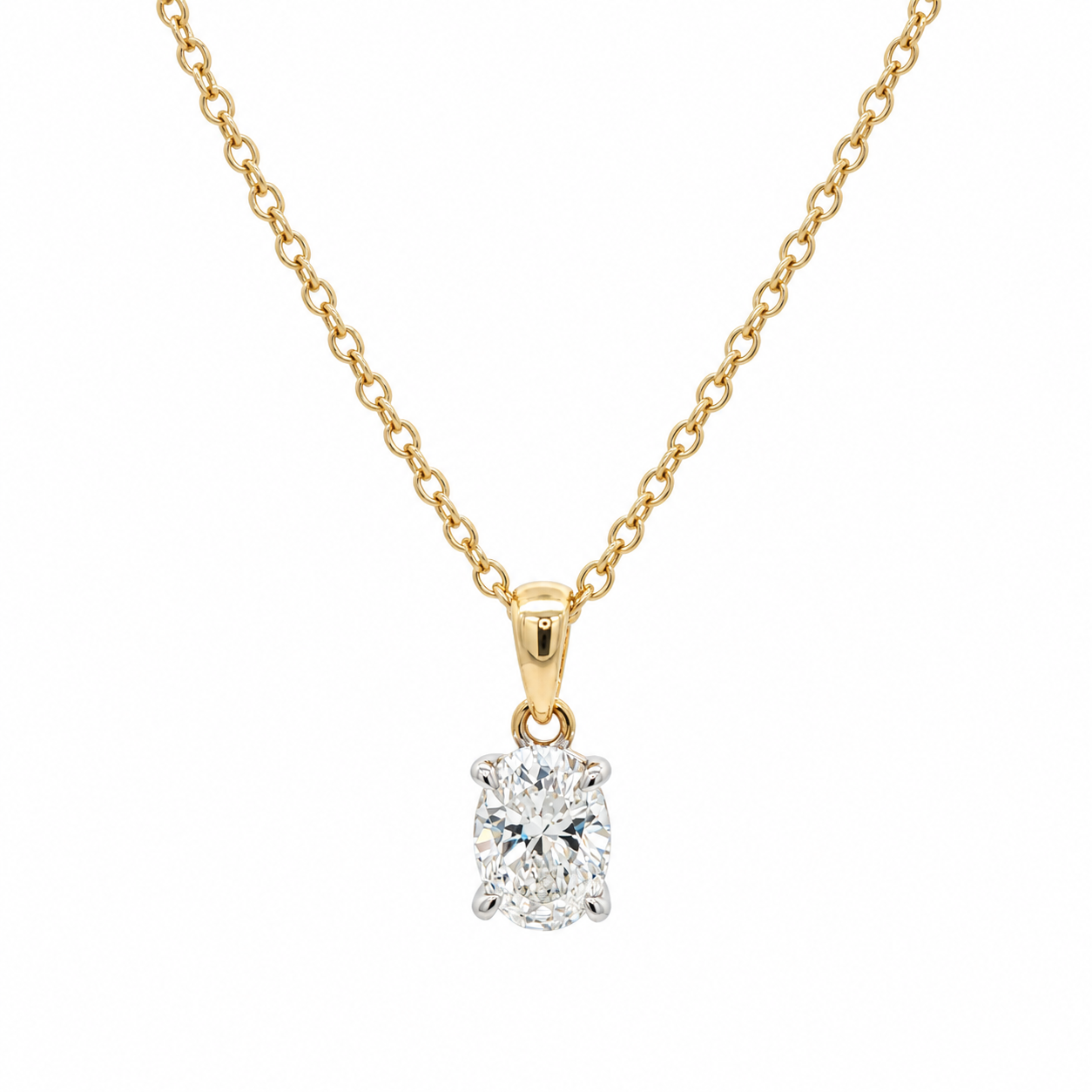 9ct Yellow Gold 0.80ct Oval Cut Lab Grown Diamond Necklace