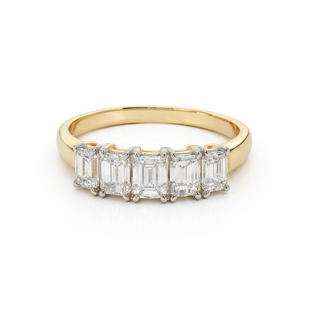 9ct Yellow Gold 5-Stone Emerald Cut Lab Grown Diamond Ring