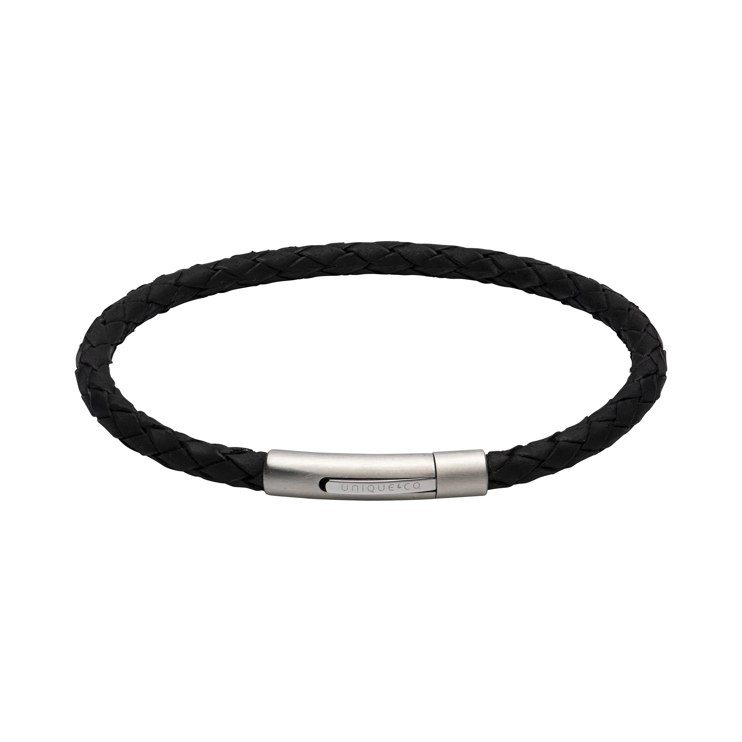 Black Leather Bracelet with Matte Clasp