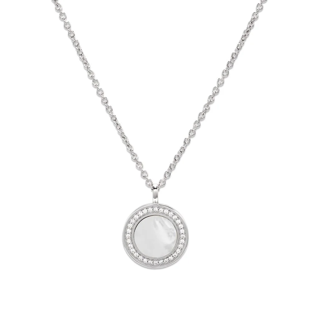 Sterling Silver Mother of Pearl/CZ Halo Necklace