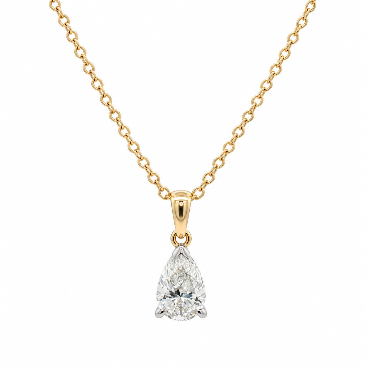 9ct Yellow Gold 0.80ct Pear Cut Lab Grown Diamond Necklace