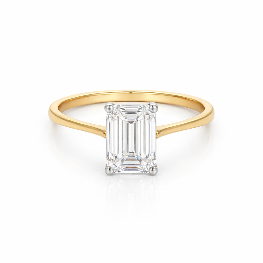 18ct Yellow Gold 2.01ct Emerald Cut Lab Grown Diamond Ring