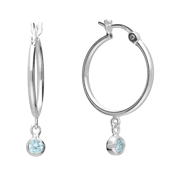 Sterling Silver March Birthstone Charm Hoop Earrings
