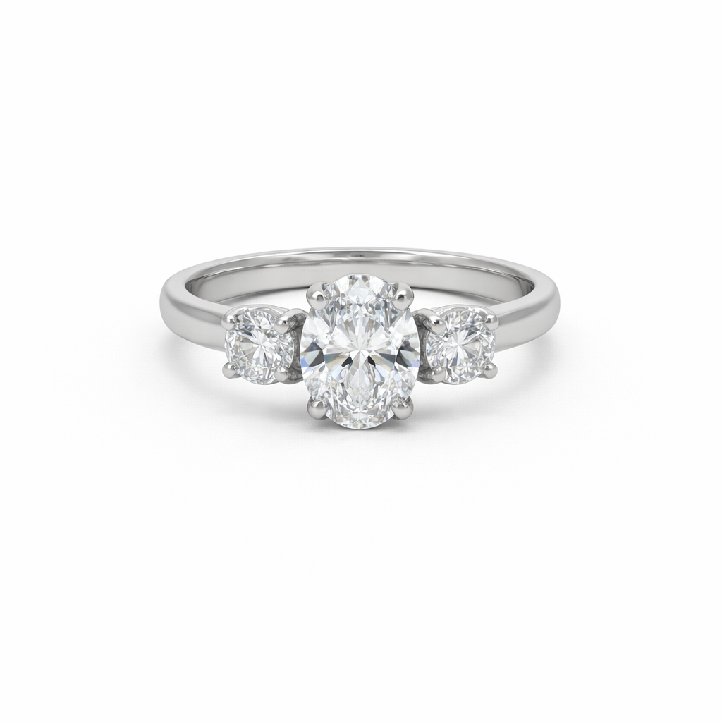 Platinum Oval and Round Lab Grown Diamond Ring
