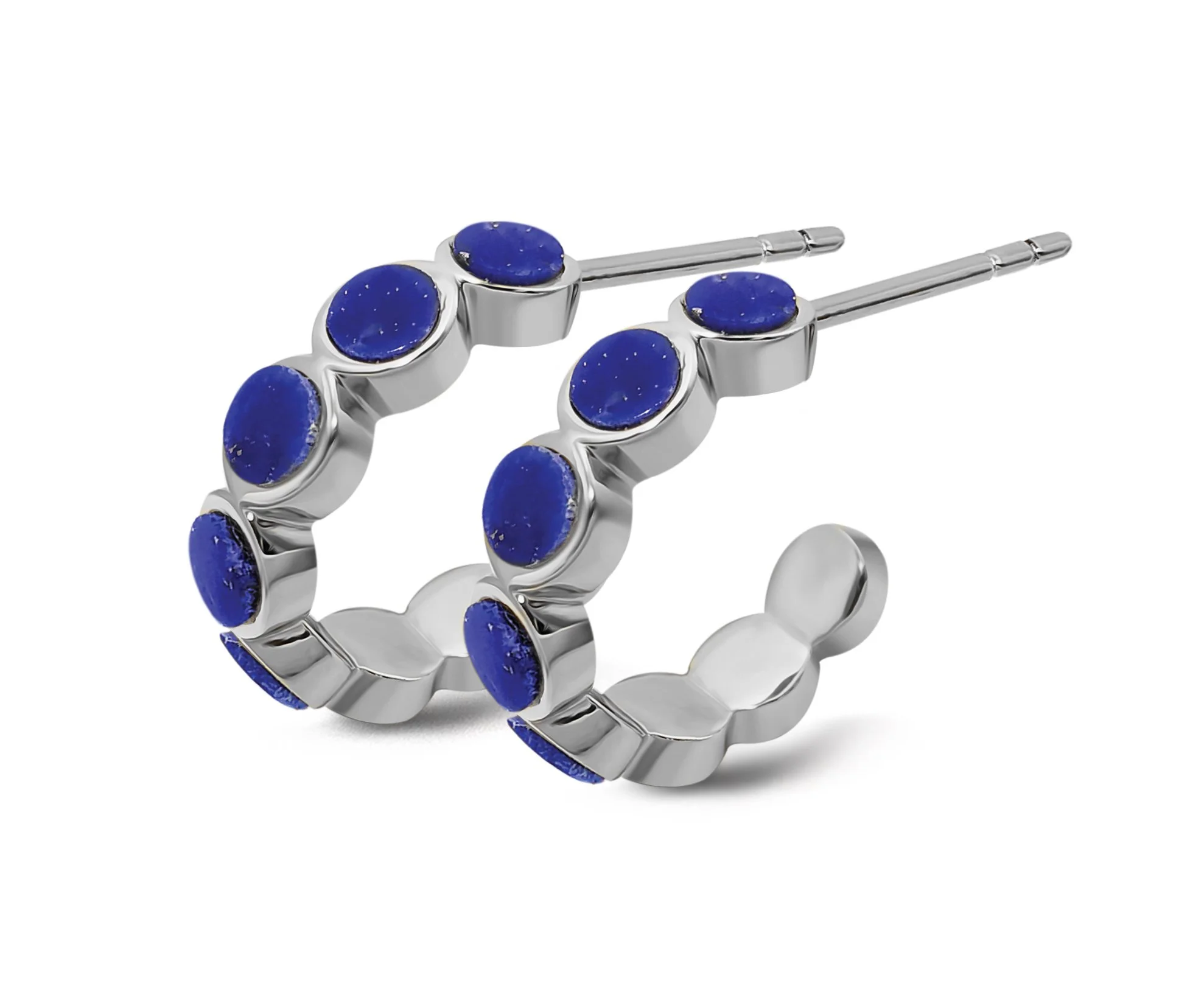 Sterling Silver Lapis Hoop Stud Earrings