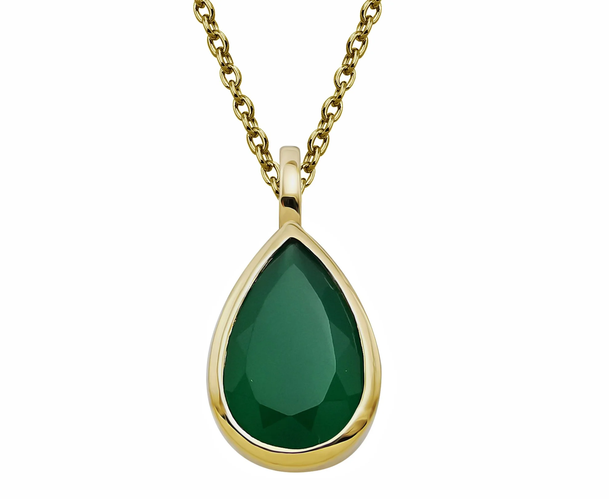Gold Plated Green Onyx Teardrop Necklace