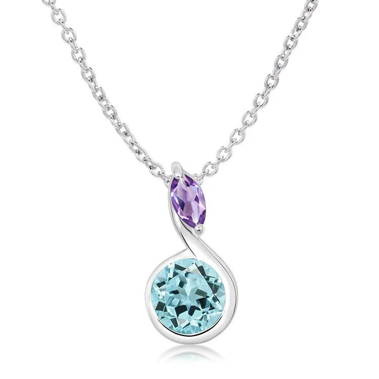 Sterling Silver Blue Topaz/Amethyst Necklace