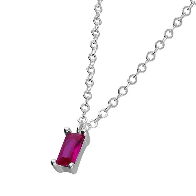Sterling Silver Pink Baguette Necklace