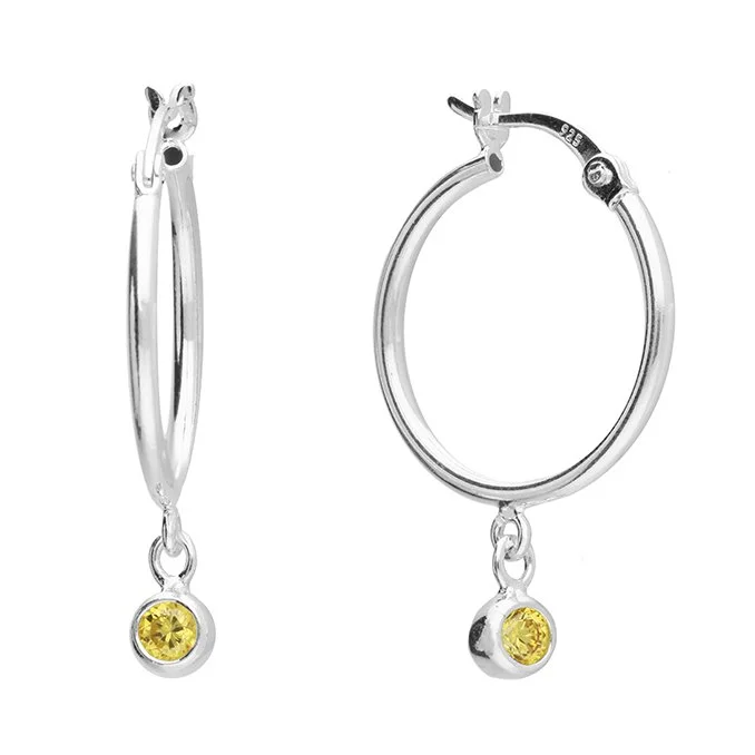 Sterling Silver November Birthstone Charm Hoop Earrings