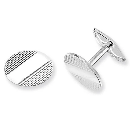 Sterling Silver Oval Patterned Cufflinks with Swivel