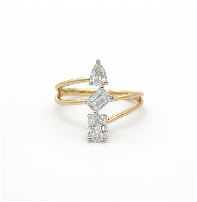 9ct Yellow Gold Pear/Emerald/Oval Cut Lab Grown Diamond Ring