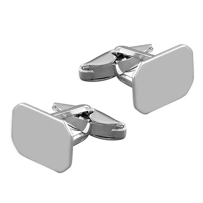 Sterling Silver Plain Rectangular Cufflinks with Swivel