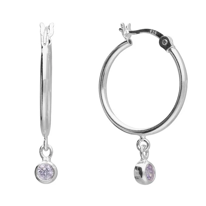 Sterling Silver June Birthstone Charm Hoop Earrings