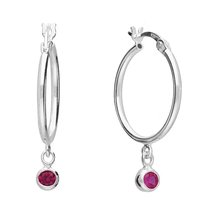 Sterling Silver July Birthstone Charm Hoop Earrings