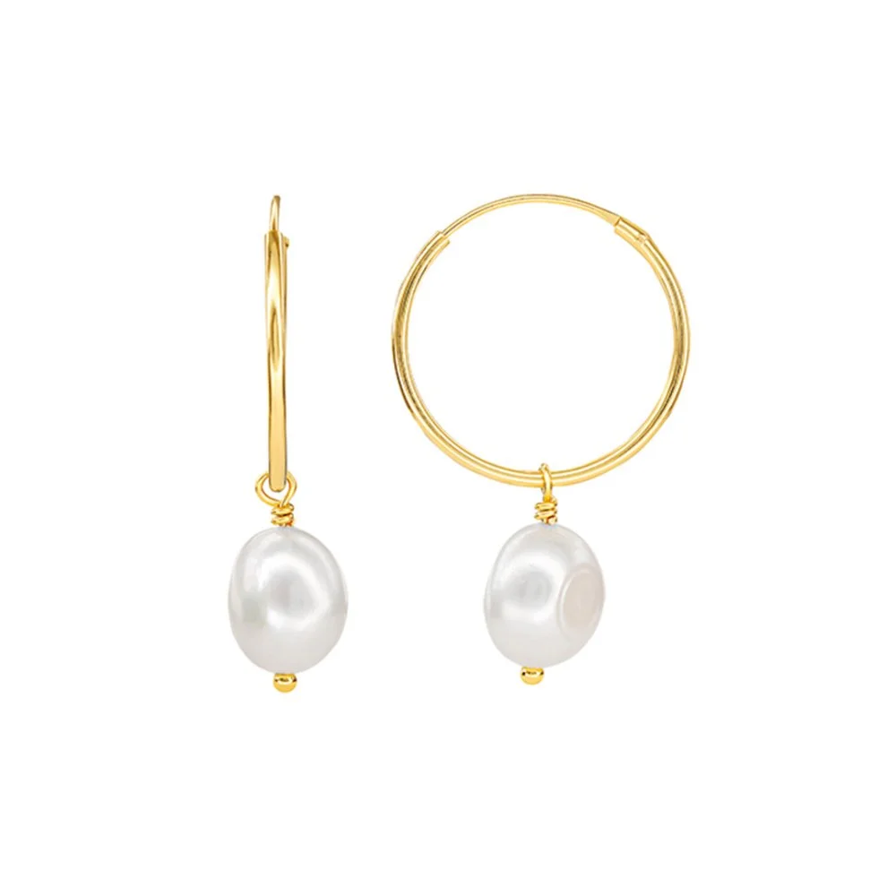 Gold Plated Pearl Sleeper Hoop Earrings