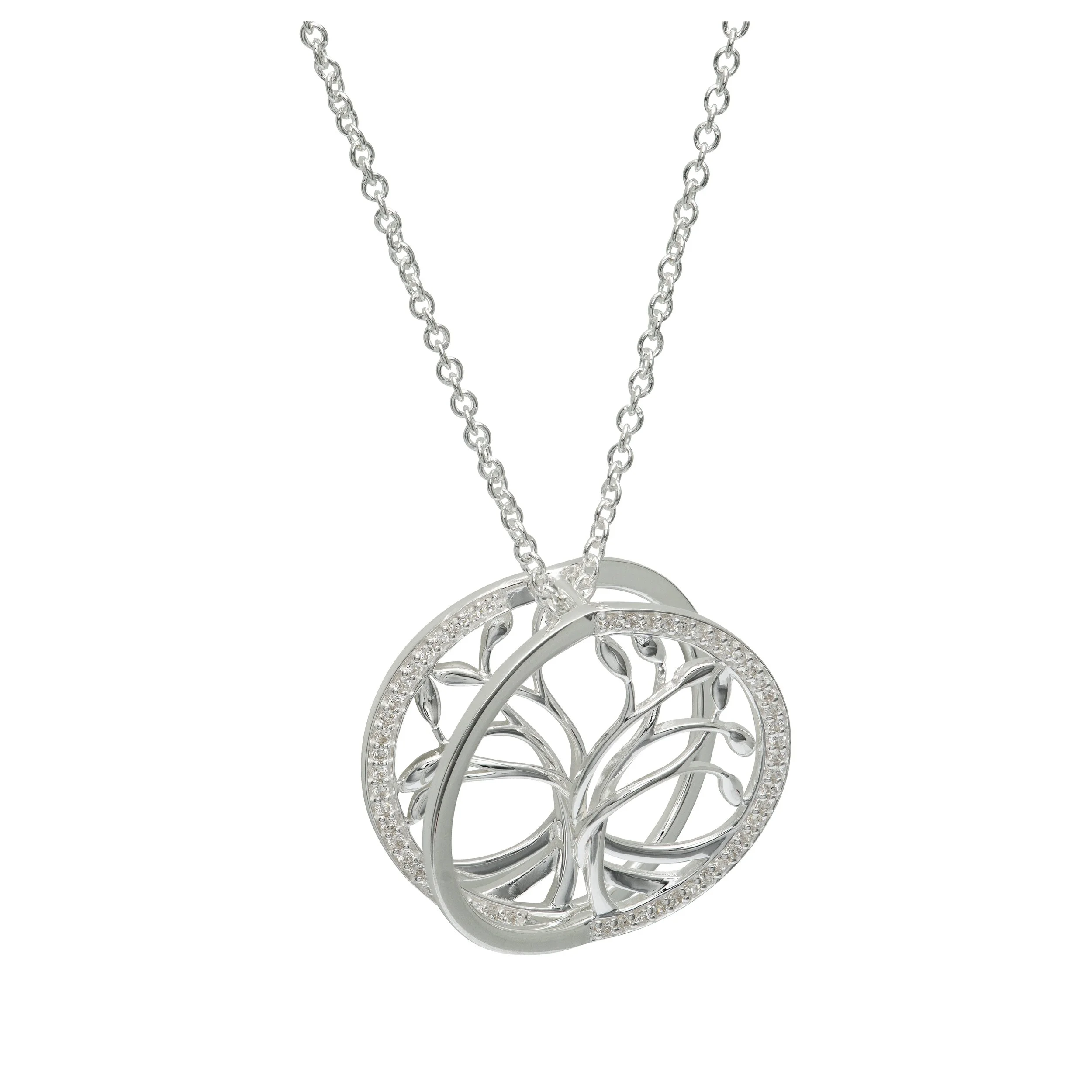 Sterling Silver CZ Double Tree of Life Necklace