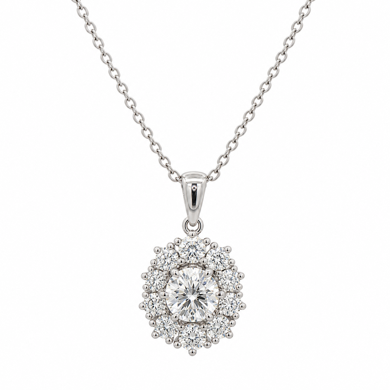 9ct White Gold 1.50ct 11-Stone Lab Grown Diamond Cluster Necklace