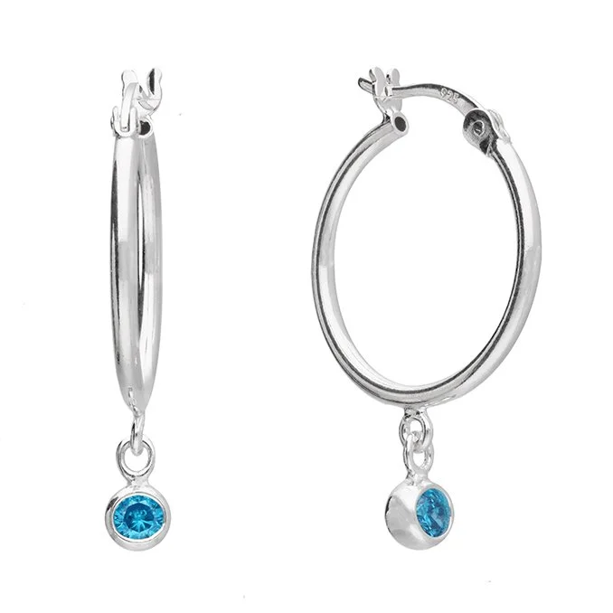 Sterling Silver December Birthstone Charm Hoop Earrings