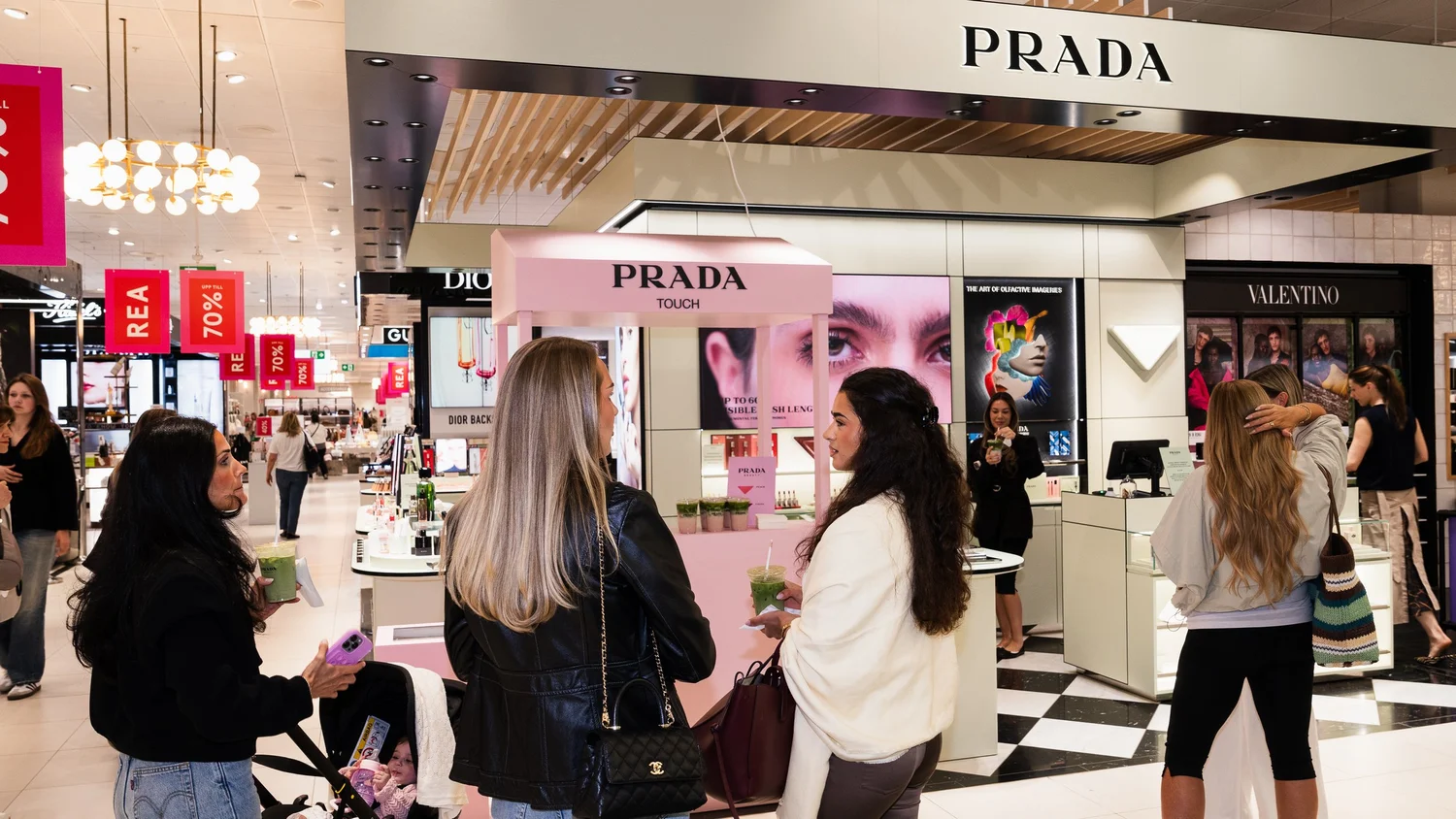 Pink Prada Touch kiosk at the Prada Beauty counter in Åhléns City, Stockholm