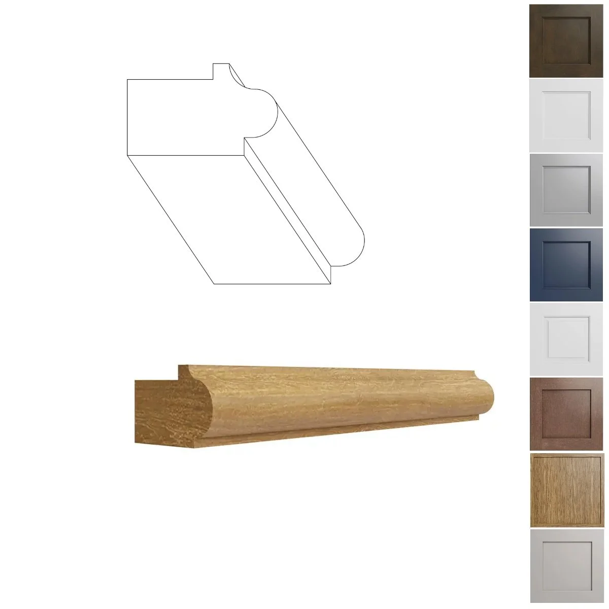 Color matched bottom edge narrow light rail molding