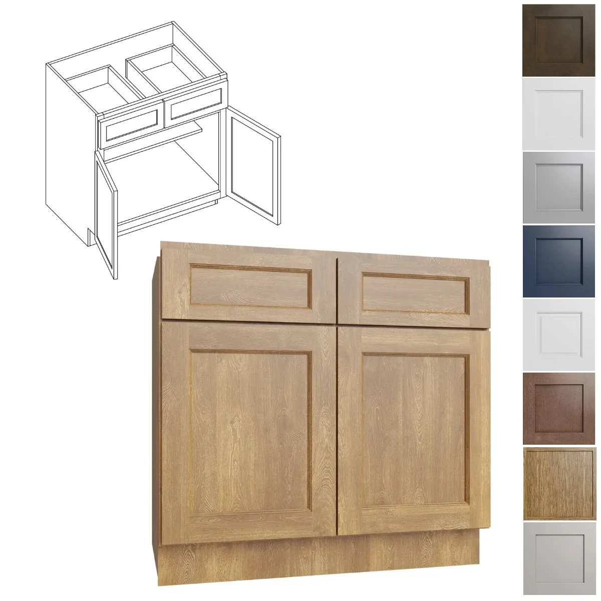 27W-34.5H-24D Double Door with Top Drawers Base (B27)