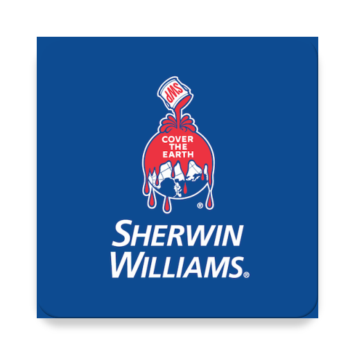 Sherwin-Williams logo with "Cover the Earth" slogan, featuring red paint pouring over a globe on a blue background.