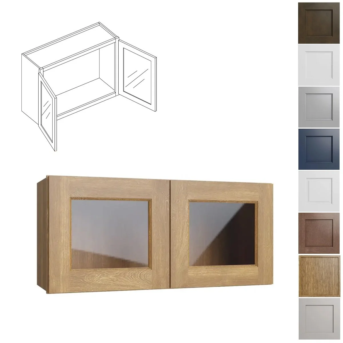 24W-15H-12D Stacking Wall Kitchen Cabinet with Glass Door (WS2415-2)