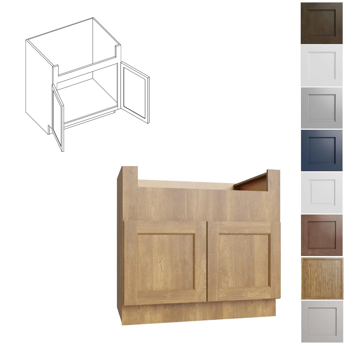 36W-34.5H-24D Farm Sink Base with Double Doors (FSB36)