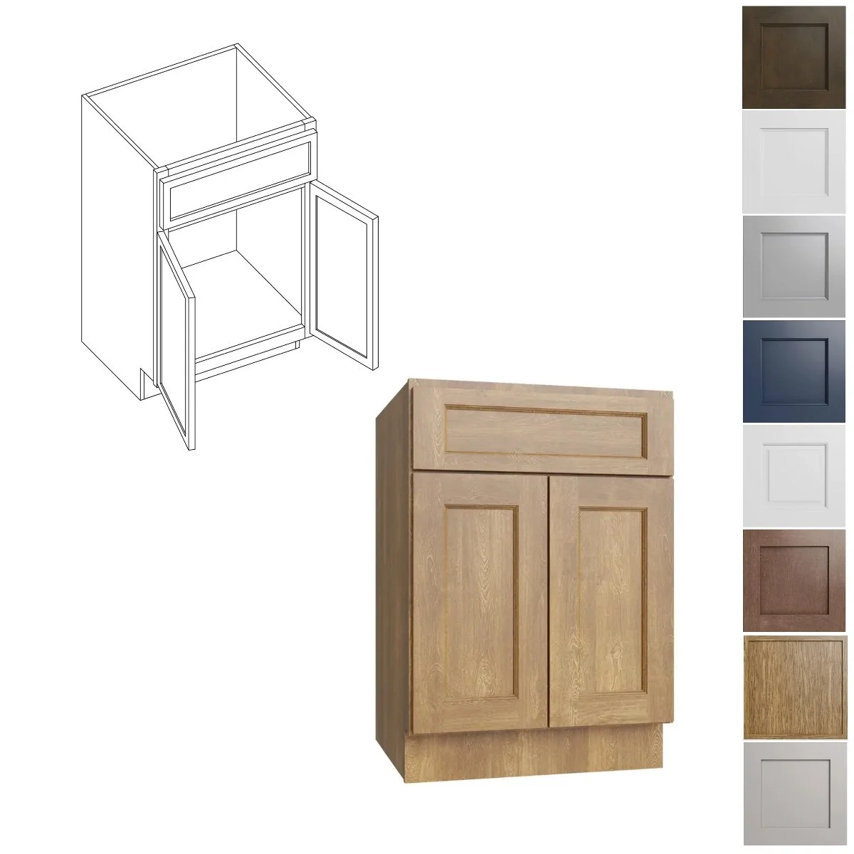 24W-34.5H-21D Vanity Double Door Sink Base (V24-2)