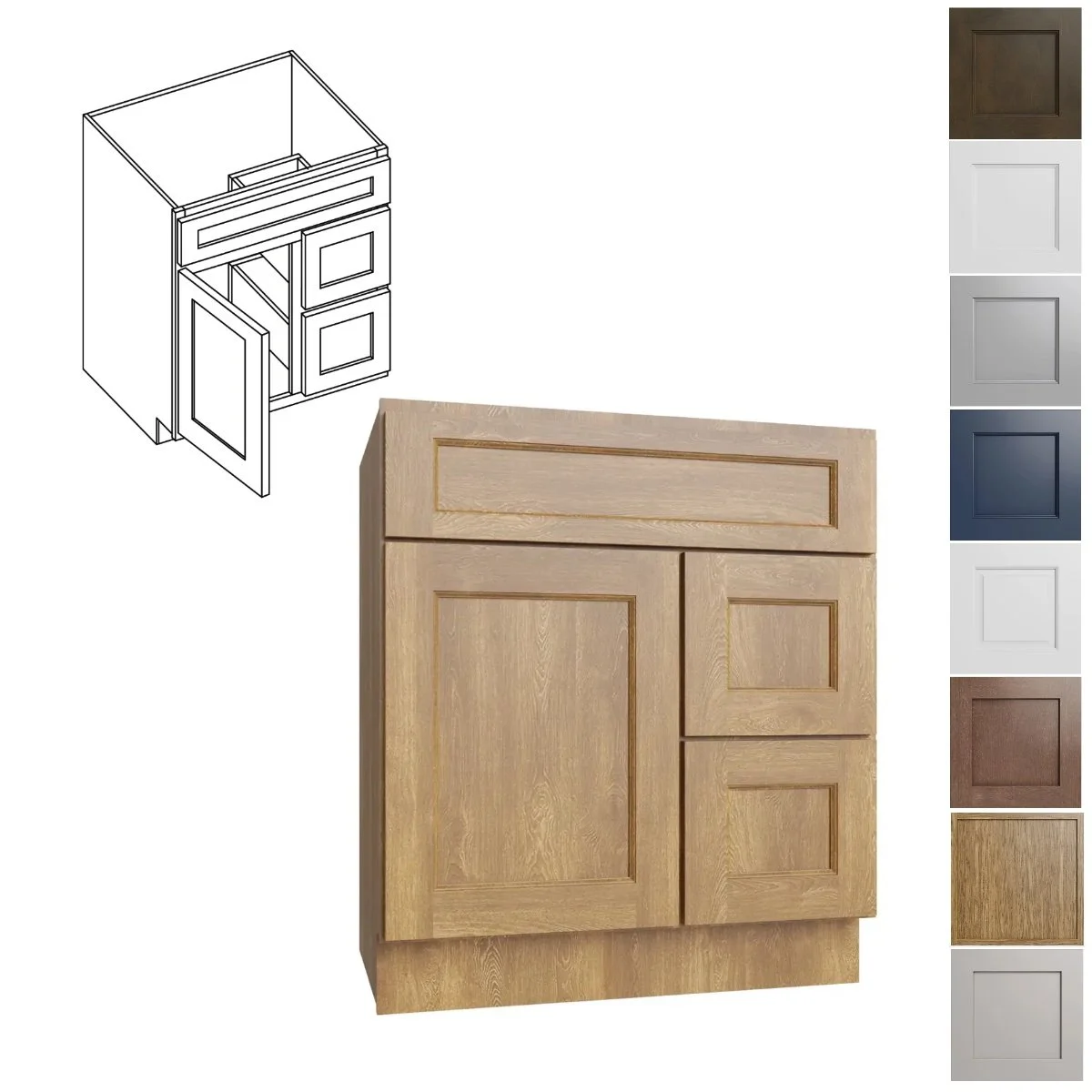 30W-34.5H-21D Vanity Double Door Sink Base and Right Drawers (VSBDR30)