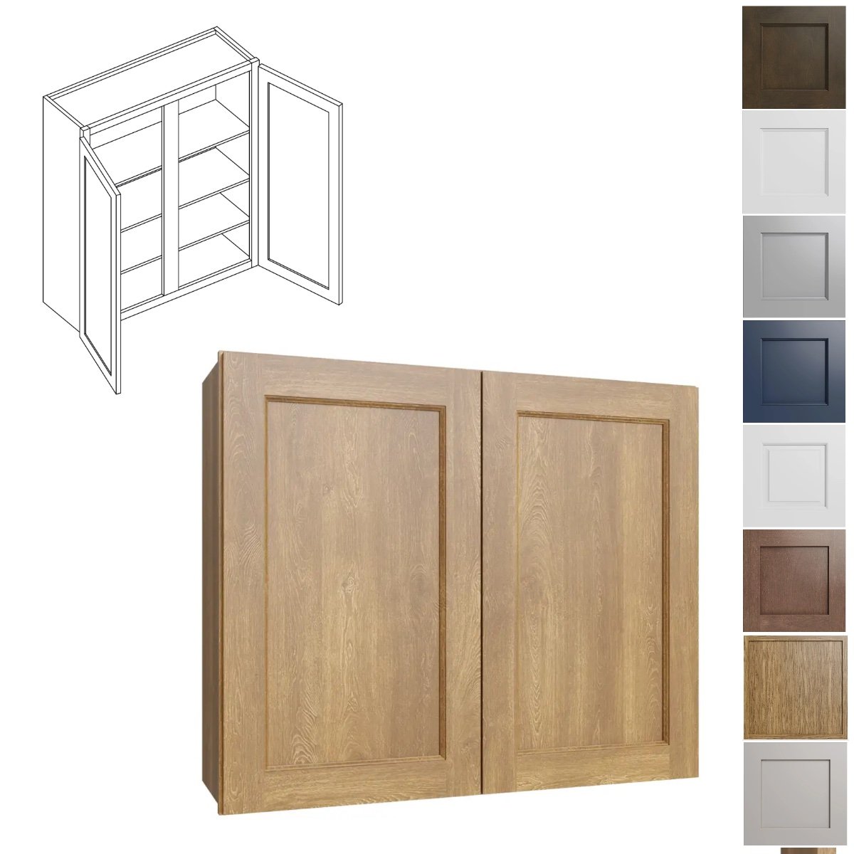 42W-30H-12D Double Door Center Stile Wall Kitchen Cabinet (W4230)