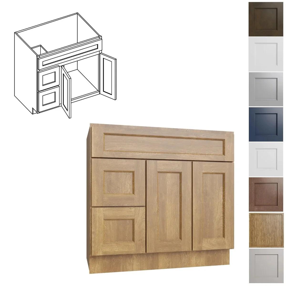 36W-34.5H-21D Vanity Double Door Sink Base and Left Drawers (VSBDL36)