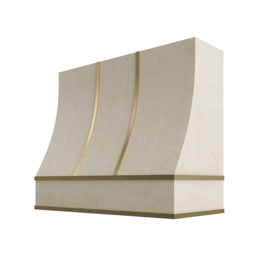 Sloped hood with brass strapping flat trim