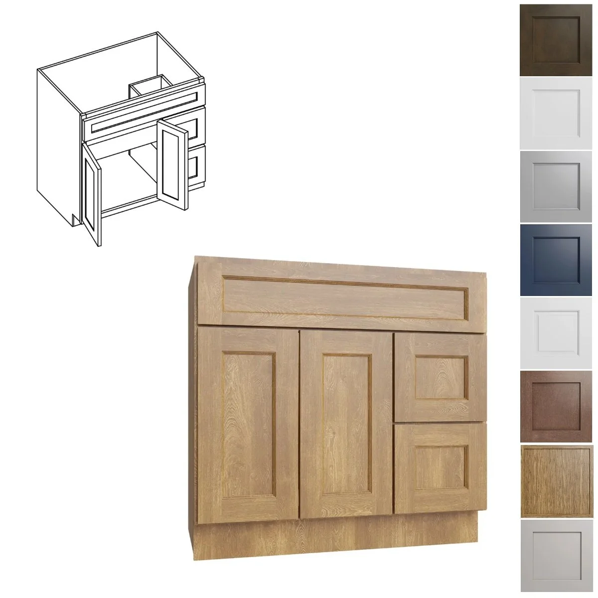 36W-34.5H-21D Vanity Double Door Sink Base and Right Drawers (VSBDR36)