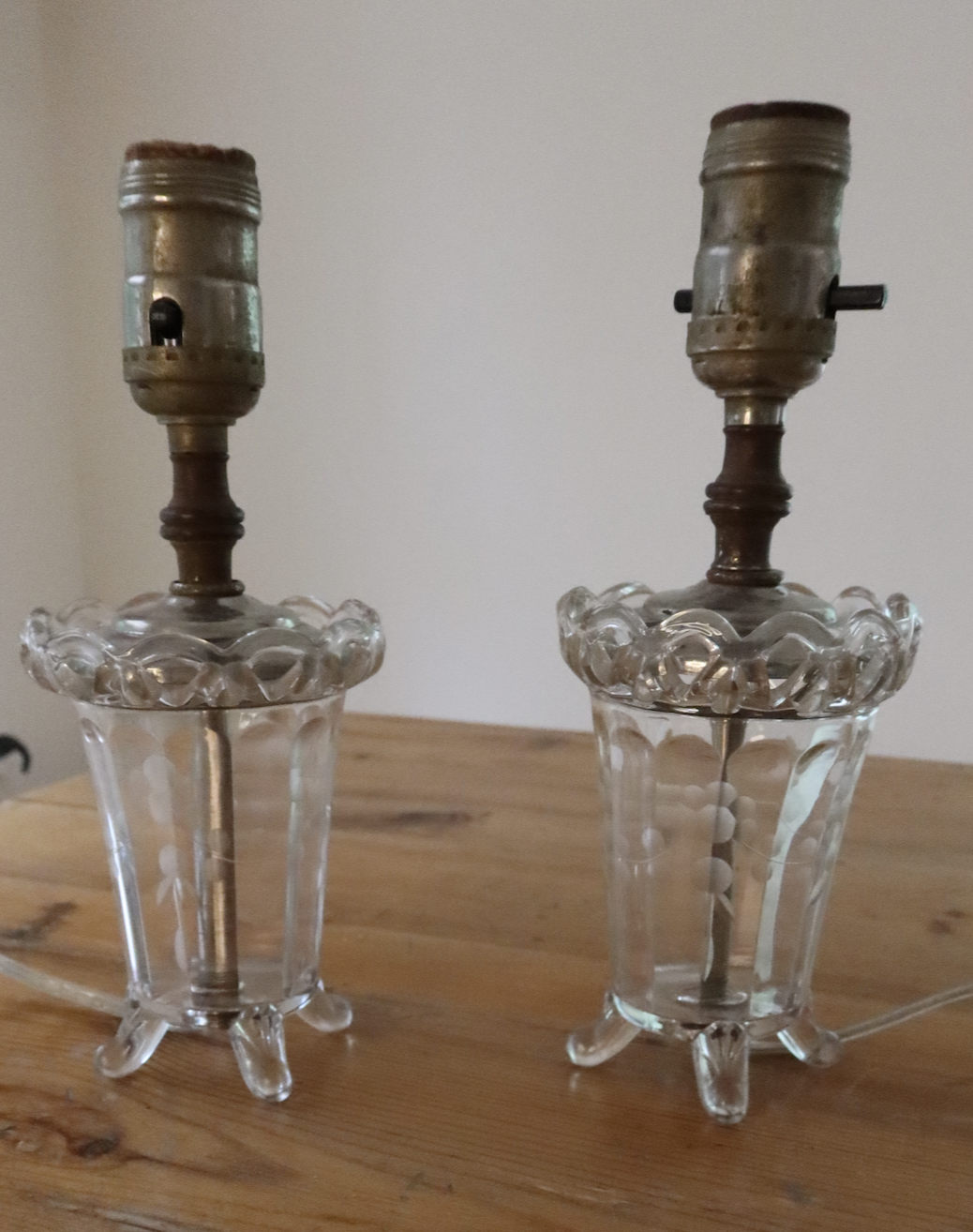 Petite Antiqued Glass Lamps, Pair