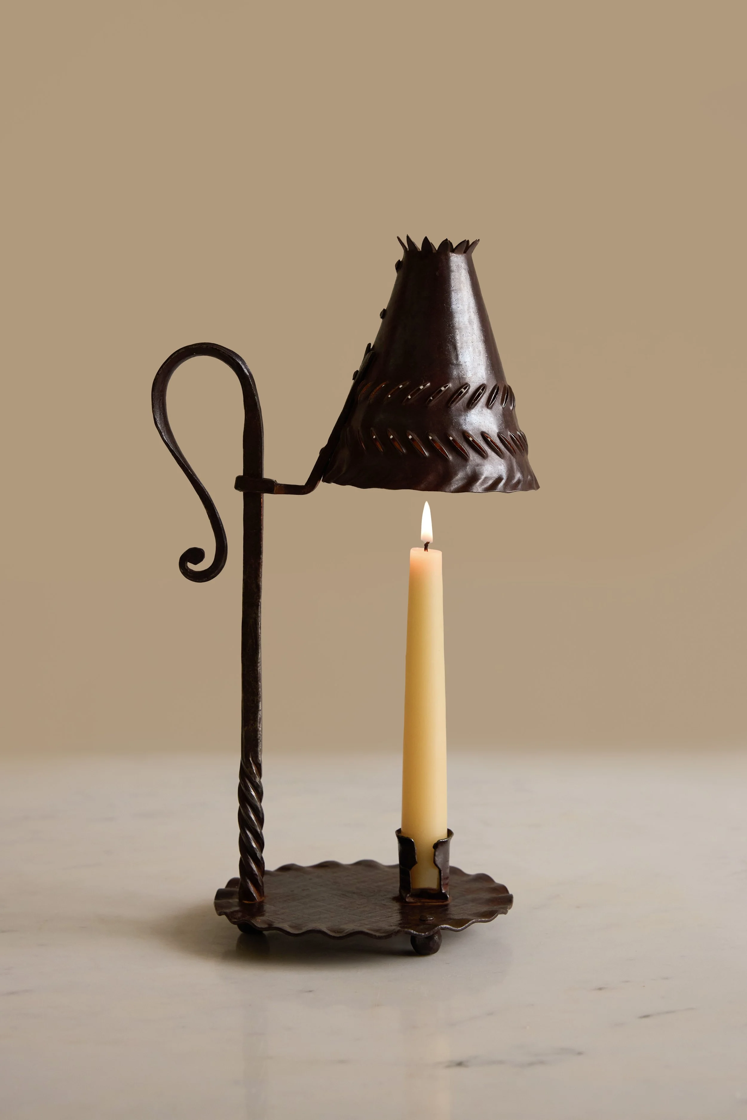 Rare Arts & Crafts Iron Candle Holder with Shade
