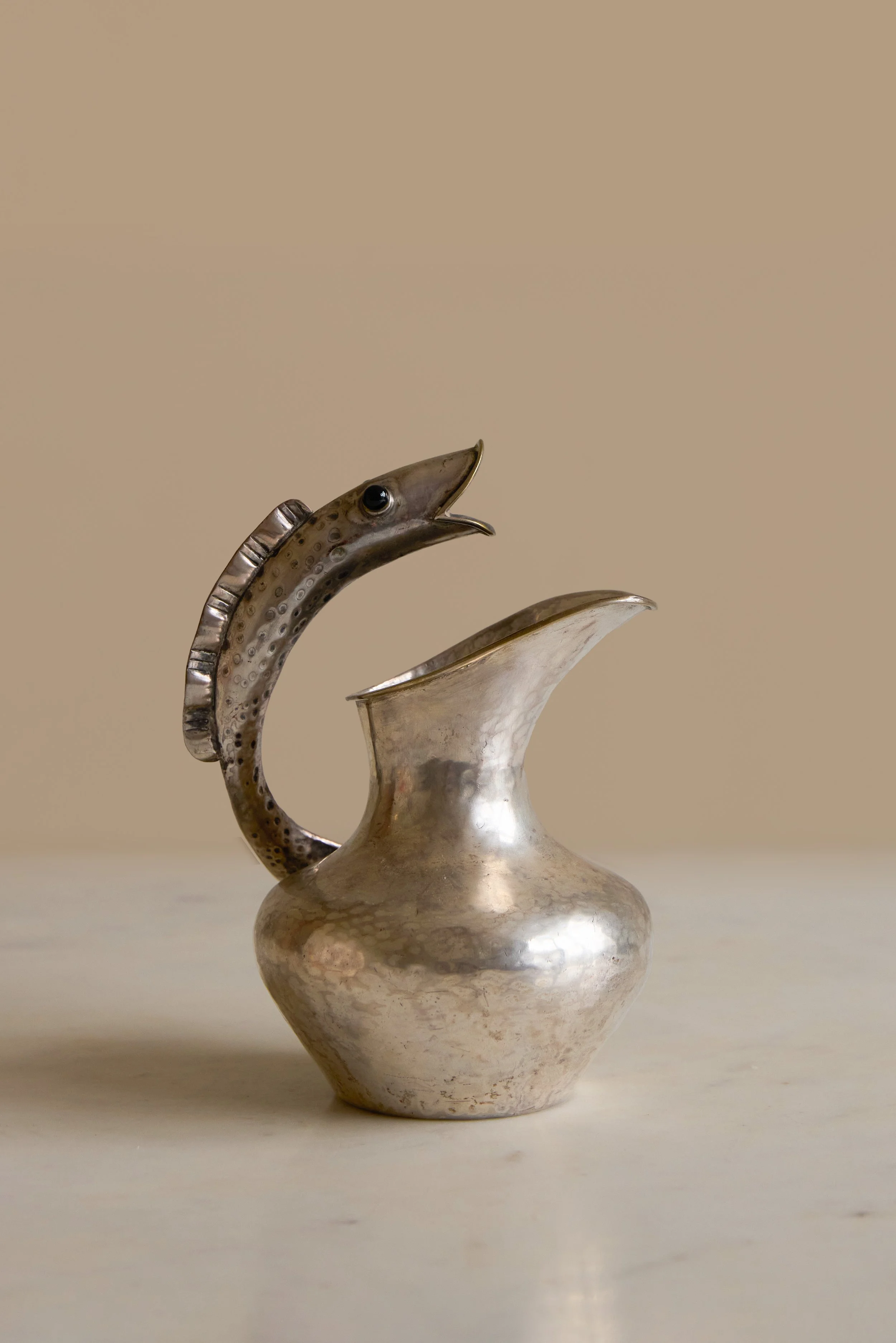 Silver Plate Pitcher with Fish Handle, Los Castillo