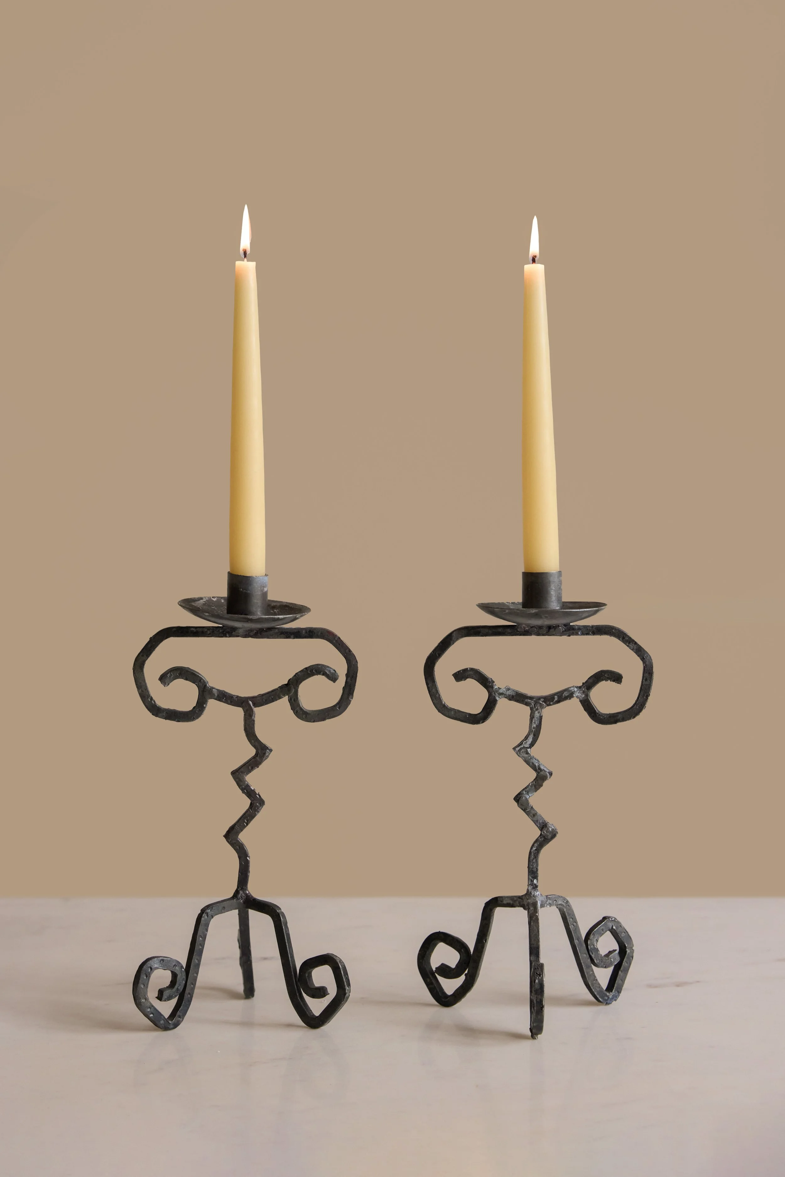 Pair of Naive Iron Candlesticks