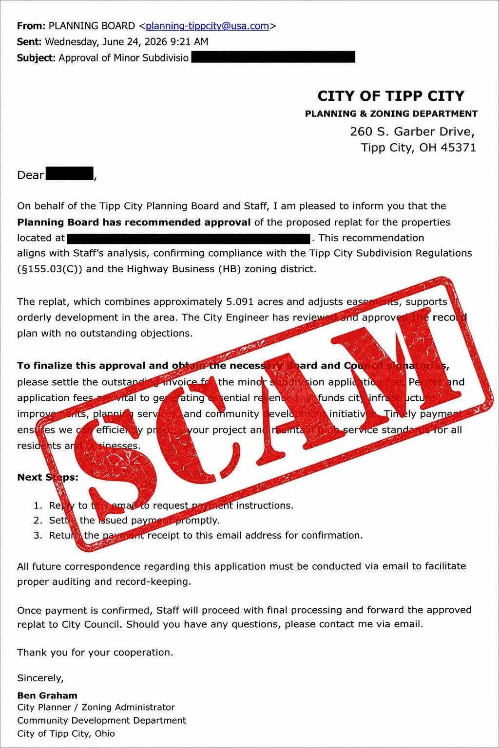 PD warns public about recent scams and fraudulent invoices