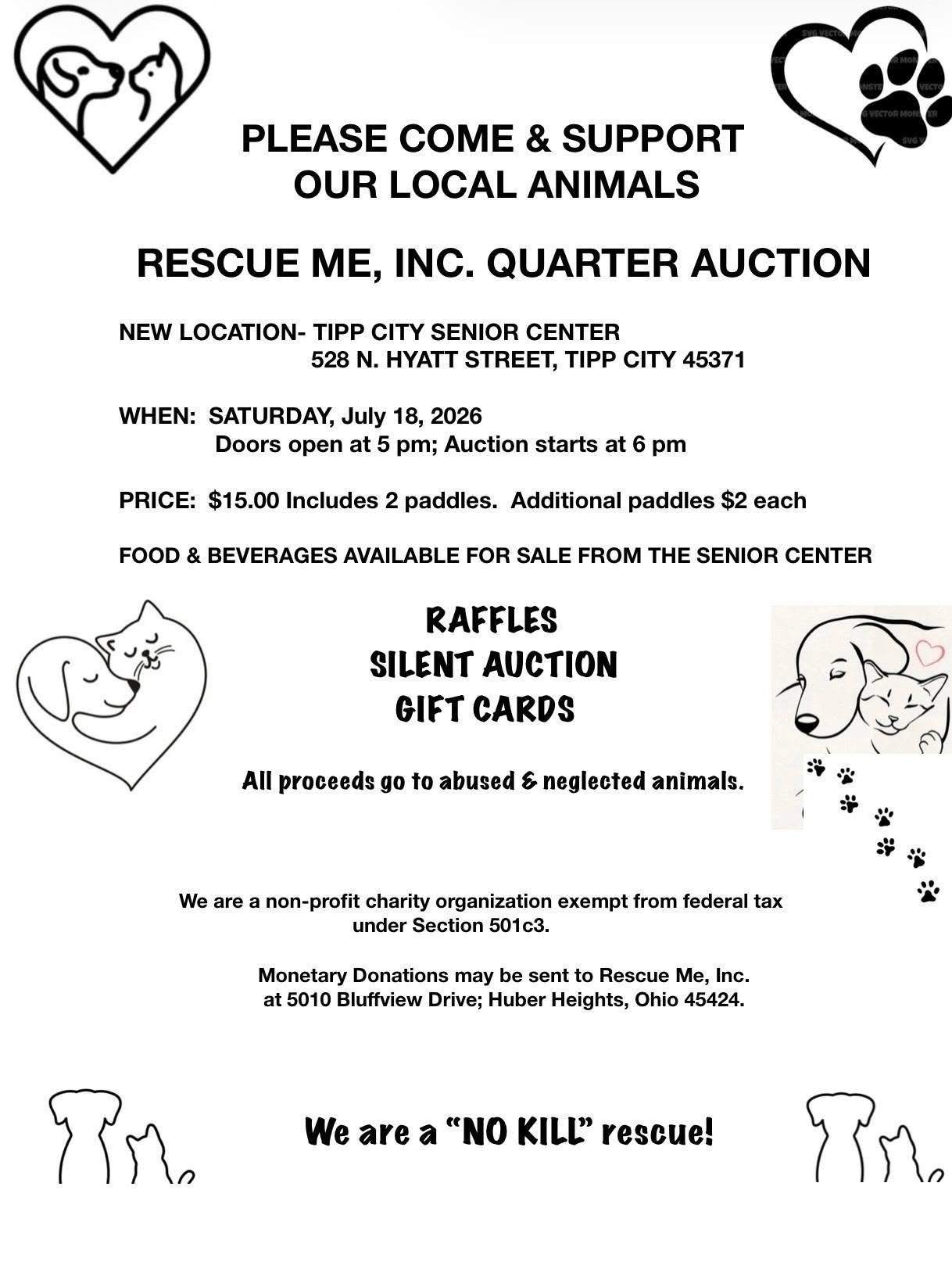 Rescue Me, Inc. Quarter Auction this Saturday