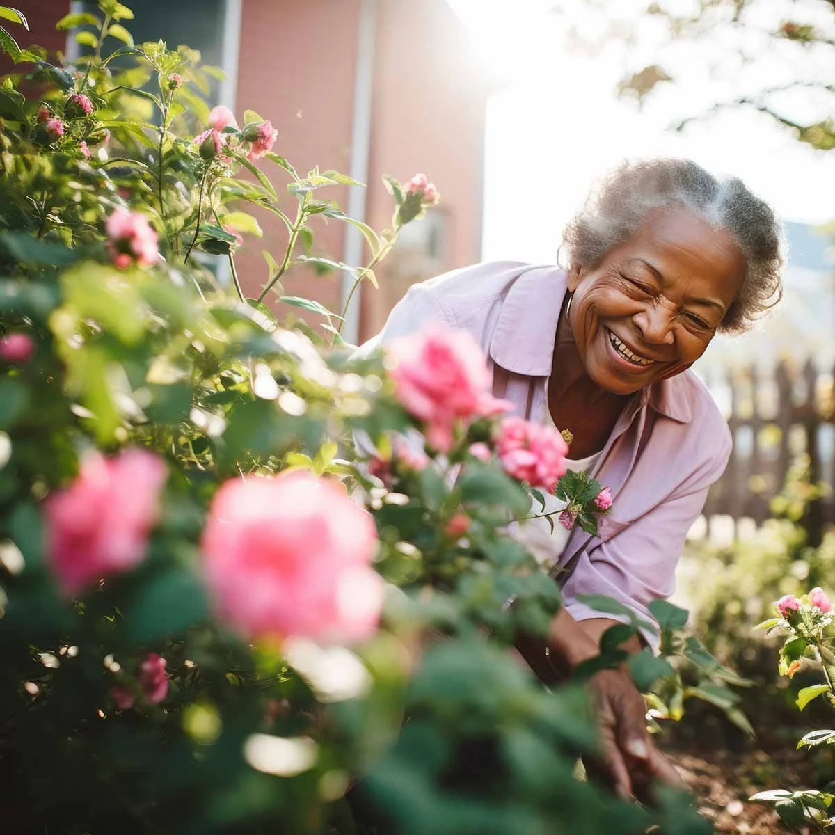 Lovely lady enjoying her gardening