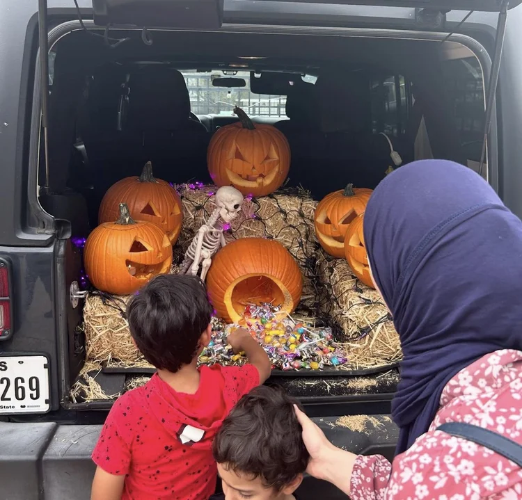 Children looking at a Halloween display