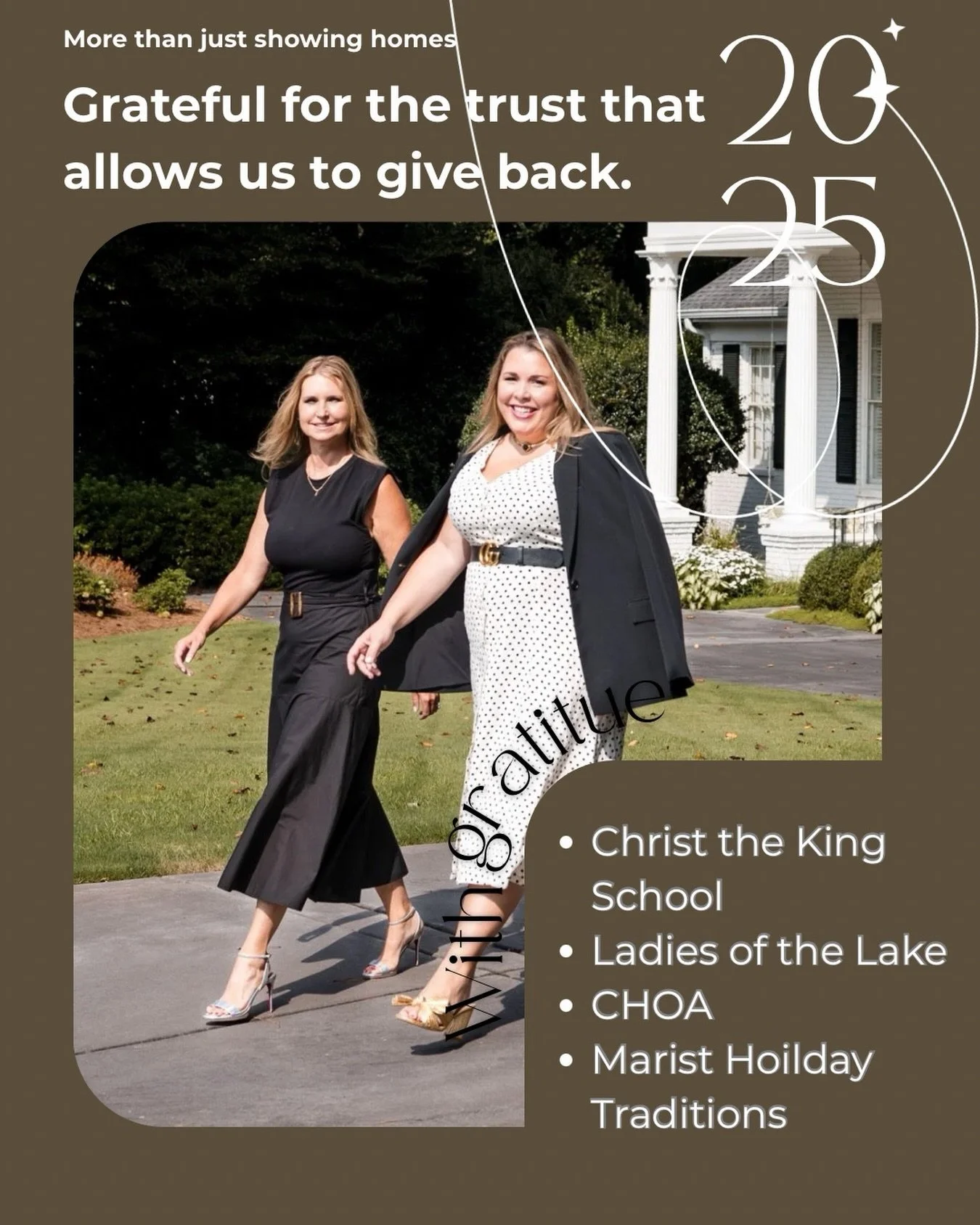 At the heart of our work is gratitude. Gratitude for the client who place their trust in us and for the opportunity that trust creates to support the causes that strengthen the community We call home.

Because of you, we&rsquo;re proud to give back t