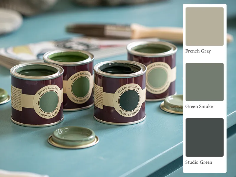 Colors that add texture, liek French Gray, Green Smoke, and Studio Green, by Estate Emulsion