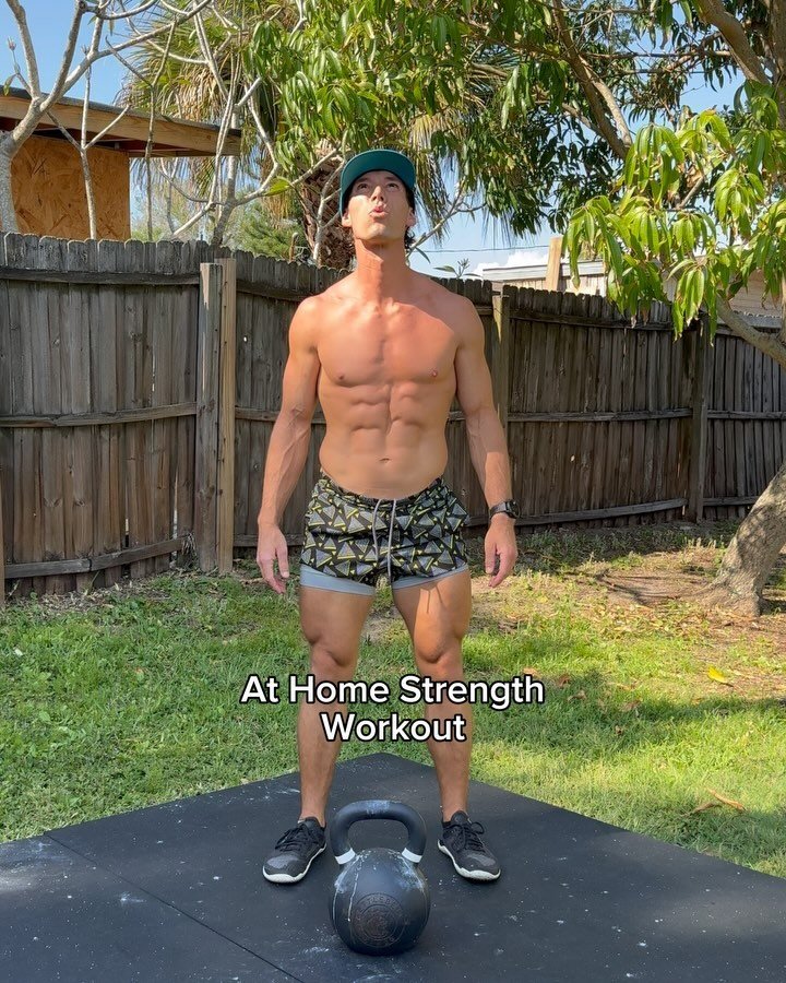 At Home Strength Workout ☀️ 

SAVE this one, grab a kettlebell or two, and get ready to train.

Building strength at home is about pushing yourself close to failure in the lower rep ranges. Obviously you can still get stronger with a little lighter w