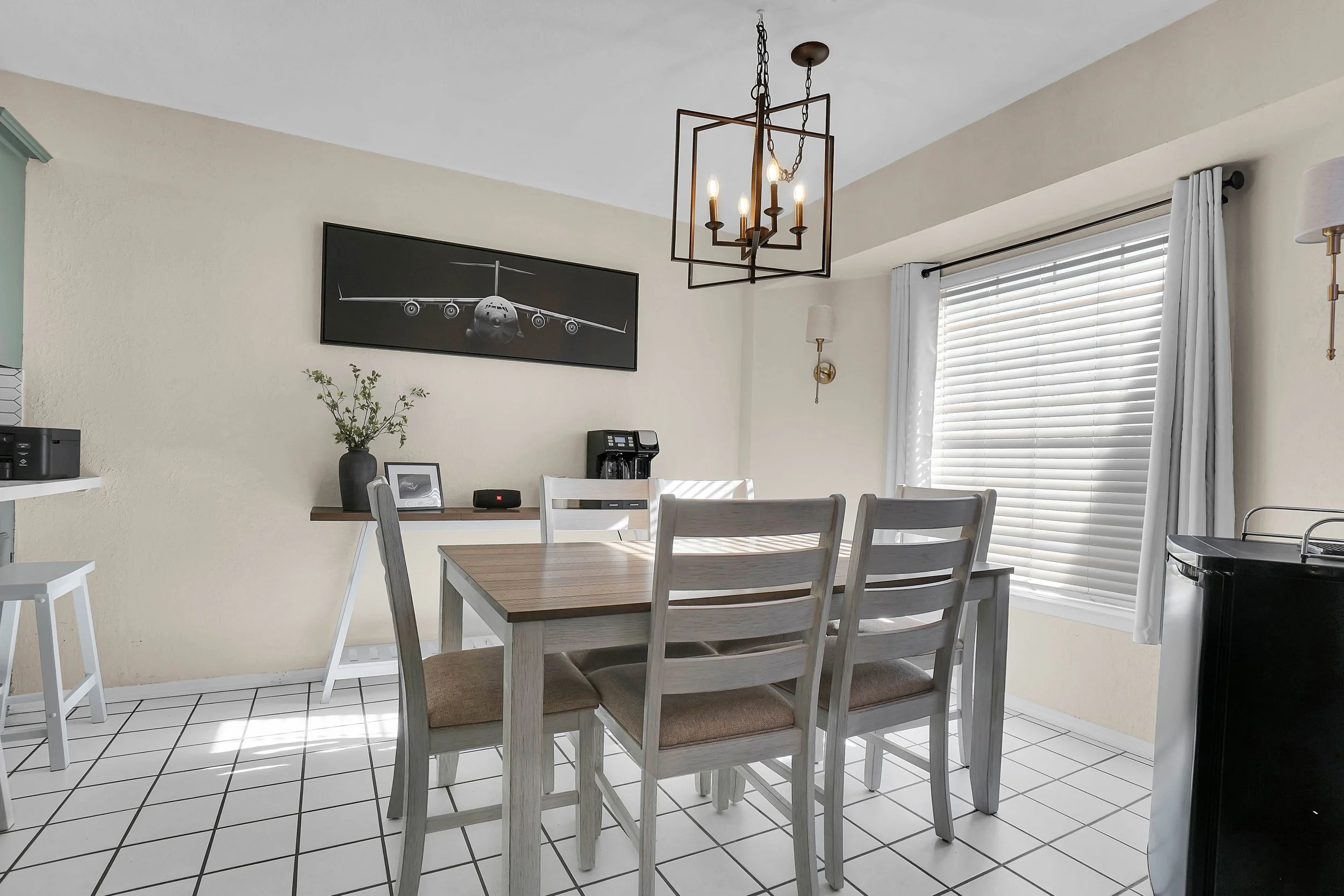 Dining room with coffee bar and kegerator